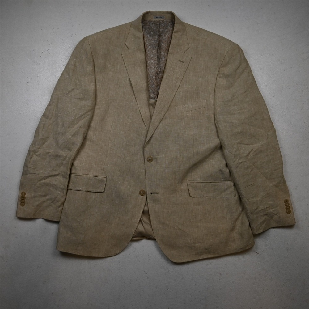 NEW Joseph Abboud 46R Khaki 100% Linen Mens Blazer Suit Jacket Sport Coat
